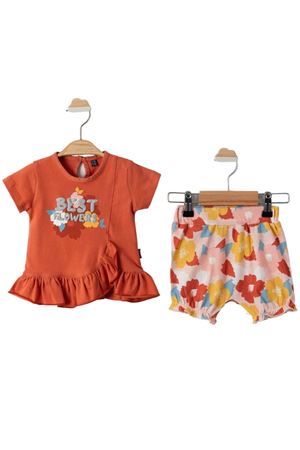 Kız Bebek Kiremit Best Flowers Baskılı Renkli Şortlu 2'li Takım