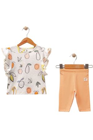 Kız Bebek Ekru Somon Kayısı Baskılı Taytlı 2'li Takım