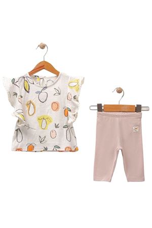 Kız Bebek Ekru Pudra Kayısı Baskılı Taytlı 2'li Takım