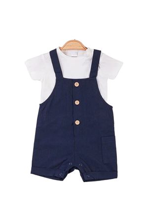 Erkek Bebek Ekru Tişörtlü Laci Düğmeli Salopet Takım