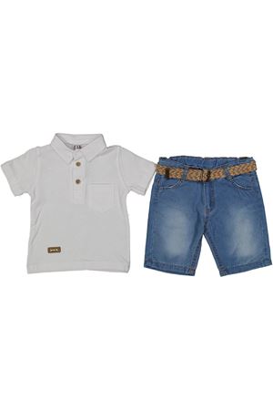 Erkek Bebek Beyaz Kot Şortlu Kemerli 2'li Takım