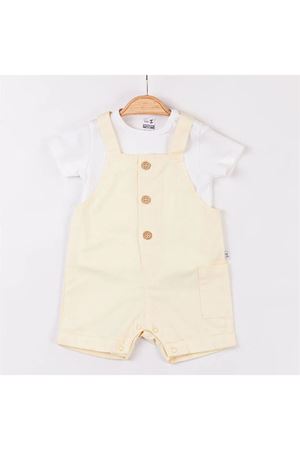 Erkek Bebek Sarı Müslin Düğmeli Salopet Takım