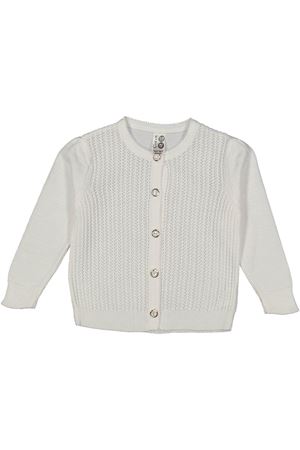 Kız Çocuk Beyaz Delikli İnci Düğmeli Triko Hırka