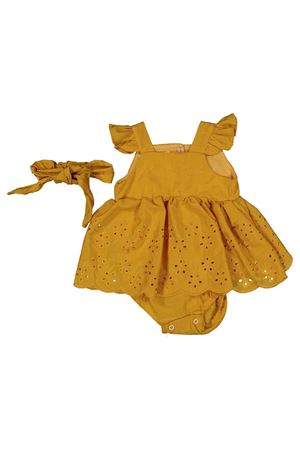 Kız Bebek Hardal Fistolu Bandanalı Elbise