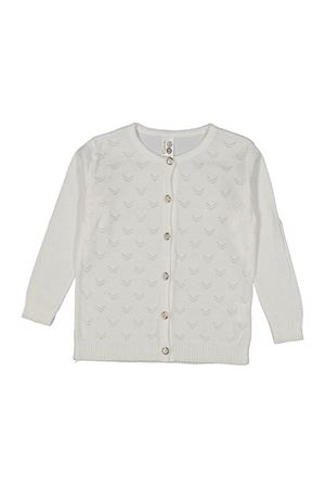 Kız Çocuk Beyaz Kendinden Desenli İnci Düğmeli Triko Hırka