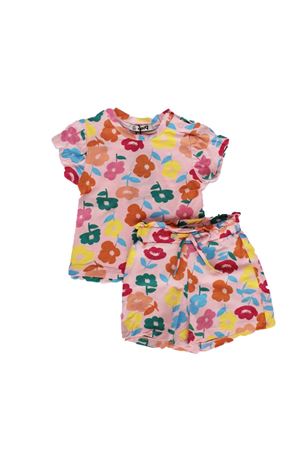 Kız Bebek Somon Renkli Çicek Baskılı Şortlu 2'li Takım