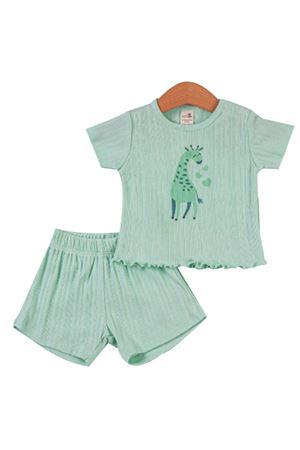 Kız Bebek Yeşil Zürafa Baskılı Şortlu 2'li Takım