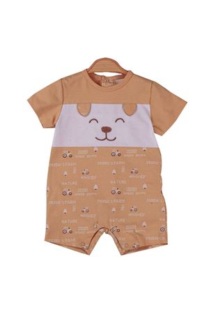 Erkek Çocuk Kahve Köpekcik Nakışlı Çıtçıtlı Şort Tulum