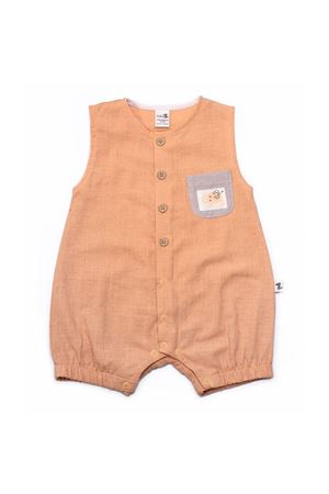 Erkek Bebek Turuncu Filli Cepli Düğmeli Şort Tulum