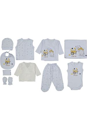 Erkek Bebek Mavi Star Car Ayılı Desenli 10 Parça Hastane Çıkış Seti