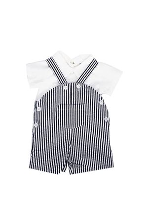 Erkek Bebek Beyaz Lacivert Çizgili Gömlekli Salopet Tulum