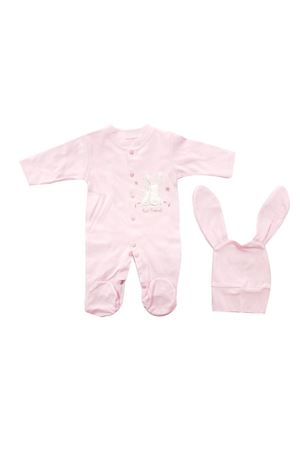 Kız Bebek Pembe Tavşan Armalı Patikli Bereli Tulum