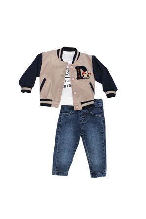 Erkek Çocuk Kahve Kolej Ceketli Kot Pantolonlu Lüx 3'lü Takım