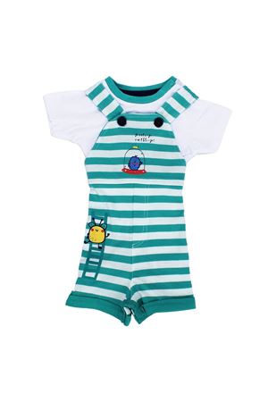 Erkek Bebek Yeşil Beyaz Çizgili Tişörtlü Tulum