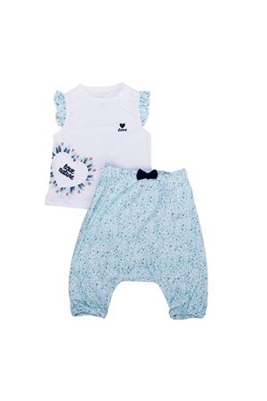 Kız Bebek Beyaz Su Yeşili Kalp Baskılı Yaprak Desenli 2' li Takım