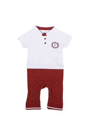 Erkek Bebek Beyaz Bordo Polo Yakalı Çıt Çıtlı Tulum