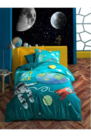 Cotton Box Junior Nevresim Takımı Tek Kişilik Little Astronaut Turkuaz