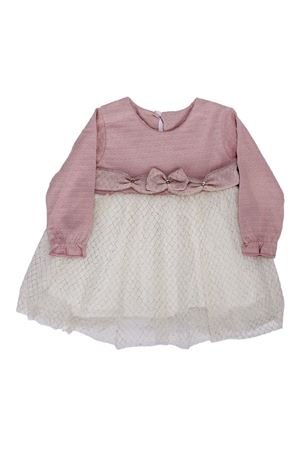 Kız Bebek Pudra Ekru Tüllü Taşlı Fiyonklu Elbise