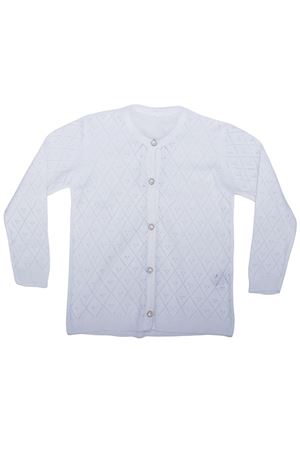 Kız Çocuk Beyaz Baklava Desenli İnci Düğmeli Triko Hırka