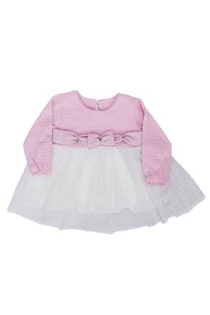 Kız Bebek Pembe Ekru Tüllü Taşlı Fiyonklu Elbise