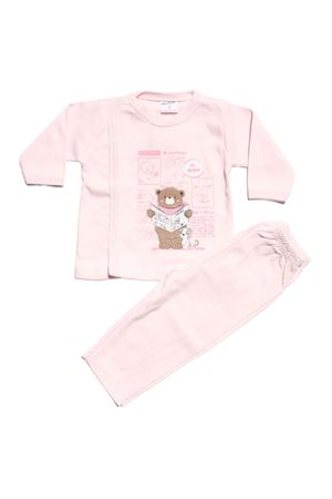 Pembe Kahve Ayılı Çıtçıtlı 2'li Pijama Takımı