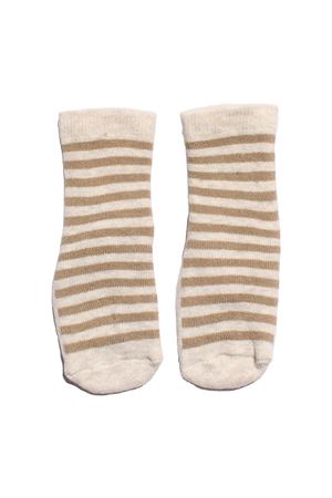 Erkek Çocuk Bej Çizgili Taban ABS Baskılı Havlu Çorap 3-4 Yaş