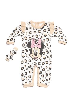 Kız Bebek Ekru Bej Mikili Leopar Desenli Bandanalı Tulum