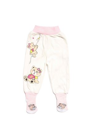 Kız Bebek Ekru Pembe Ayılı Baskılı Kendinden Çoraplı Tek Alt