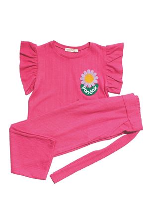 Kız Çocuk Fuşya Lila Papatya Nakışlı Bürümcük Pantolonlu 2'Li Takım