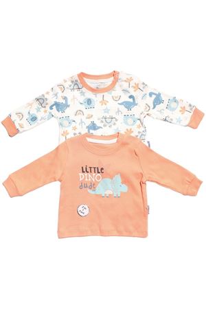 Erkek Bebek Ekru Turuncu Little Dinolu Baskılı 2'li Body Set