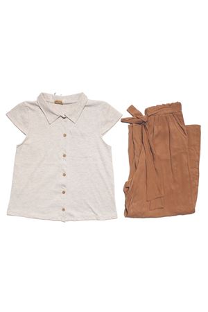 Kız Çocuk Bej Kahve Pantolonlu 2 li Takım
