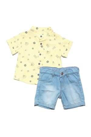 Erkek Çocuk Sarı Basketboll Desenli Gömlekli Kot Şortlu 2'li Takım
