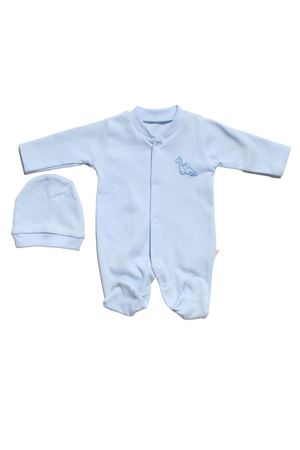 Erkek Bebek Prematüre Açık Mavi Dino Nakışlı Tulum