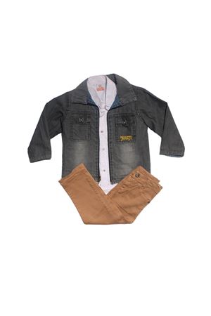 Erkek Çocuk Mavi Ceketli Gömlekli Kahve Pantolonlu Lüx 3'lü Takım