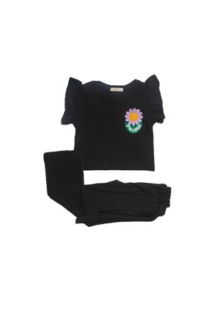 Kız Çocuk Siyah Lila Papatya Nakışlı Bürümcük Pantolonlu 2'Li Takım