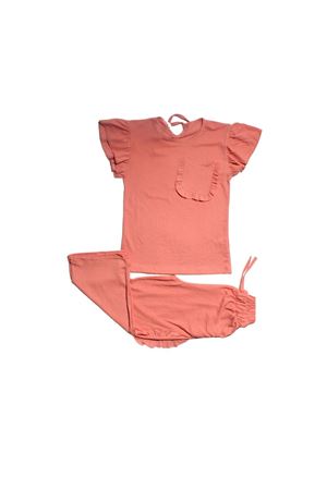 Kız Çocuk Somon Fırfırlı Cepli Bürümcük 2' Li Takım