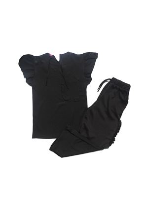 Kız Çocuk Siyah Fırfırlı Cepli Bürümcük 2' Li Takım