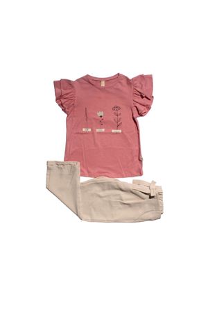 Kız Çocuk Gül Kurusu Bej Bağlamalı Pantolonlu 2 li Takım