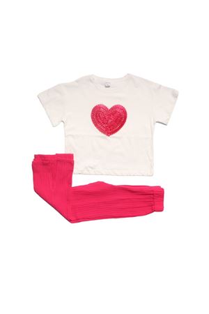 Kız Çocuk Beyaz Fuşya Kalp Nakışlı 2 li Takım