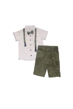 Erkek Çocuk Ekru Yeşil Papyonlu Askılı Gömlek Takım