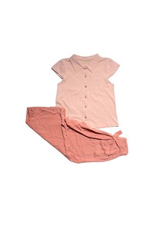 Kız Çocuk Pembe Bağlamalı Kumaş Pantolonlu 2 li Takım