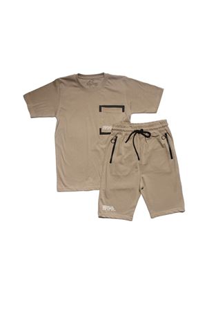 Erkek Çocuk Taş Rengi Survivor Yazılı Cepli Şortlu 2'li Takım