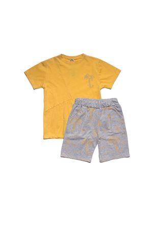 Erkek Çocuk Sarı Palmiye Baskılı Gri Şortlu 2'li Takım