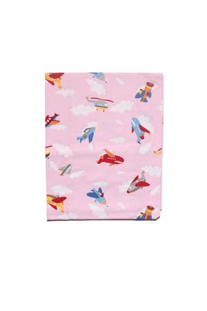 Kız Bebek Pembe Uçaklı Bulutlu Desenli Pazen Battaniye 80*90 cm