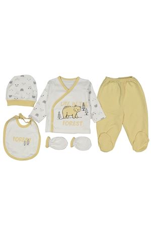 Erkek Bebek Ekru Sarı Forest Ayılı 5 Parça Hastane Çıkış Seti