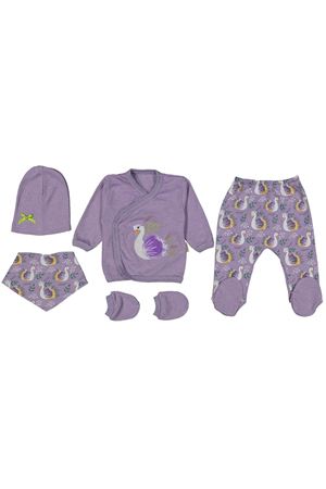 Kız Bebek Mor Kuğulu 5 Parça Hastane Çıkış Seti