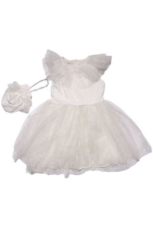 Kız Çocuk Beyaz Pullu Çantalı Abiye