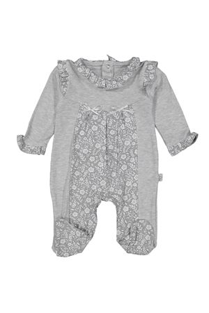 Kız Bebek Gri Çicek Baskılı Fırfırlı Patikli Tulum