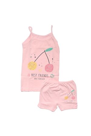 Kız Çocuk Pembe Kiraz Desenli Atlet Boxer Takım
