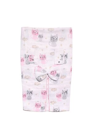 Pembe Gri Kedili Desenli Müslin Puset Örtüsü